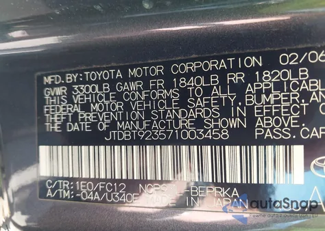 2007 Toyota Yaris from USA, damaged, VIN JTDBT923571003458